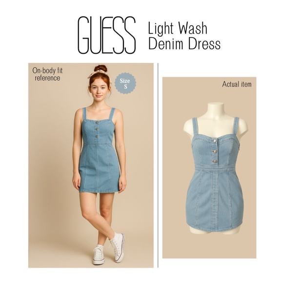 GUESS Light Wash Denim Mini Dress | Button Front Bombshell ๐#SummerReady ๐๏ธโ๐ฒ - Picture 1 of 7